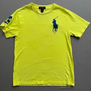 Polo Ralph Lauren Yellow Blue Logo Number Patch Kids T-Shirt M Short Sleeve